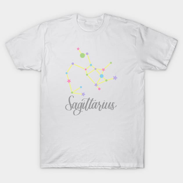 Sagittarius Zodiac Constellation in Rainbow Pastels T-Shirt by Kelly Gigi